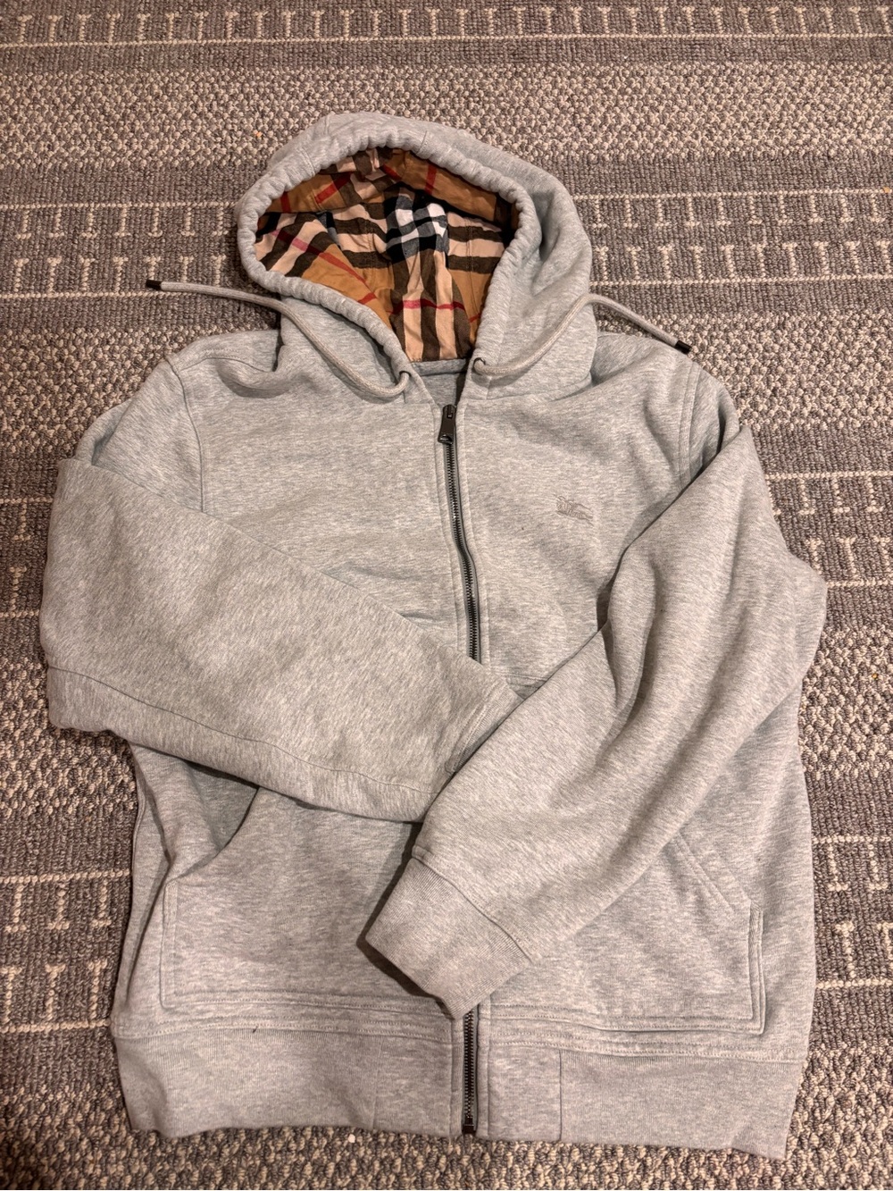 Burberry Grey Zip-Up Hoodie worn 2 times only, like new. Size L